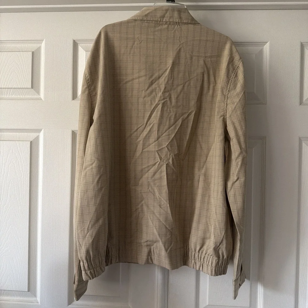 ASOS Design Mens 3XL Harrington Jacket Beige Plaid Check Full Zip Stretch Retro